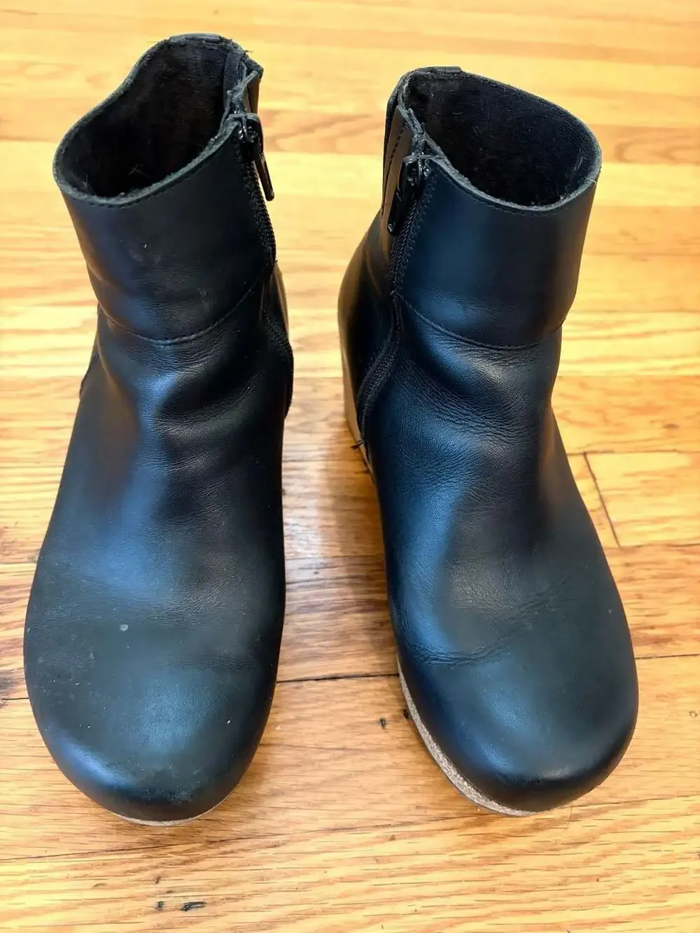 Papillio by Birkenstock Ebba Black Natural Leather Wedge Ankle Boots Booties 7